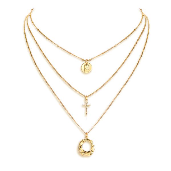 fashion jewelry women cross necklace gold plated circle necklace 3 layer chain necklace chokes for girls, Silver
fashion jewelry women cross necklace gold plated circle necklace 3 layer chain necklace chokes for girls, Silver