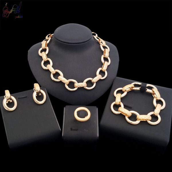 yulaili the latest fashion round design gold-color african women's chain necklace bracelet earrings ring jewelry sets simple and luxuri, Black 
yulaili the latest fashion round design gold-color african women's chain necklace bracelet earrings ring jewelry sets simple and luxuri, Black
