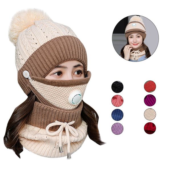 fashion women knitted wool scarf hat pompom cap set warm winter + scarf + mask, White;black
fashion women knitted wool scarf hat pompom cap set warm winter + scarf + mask, White;black
