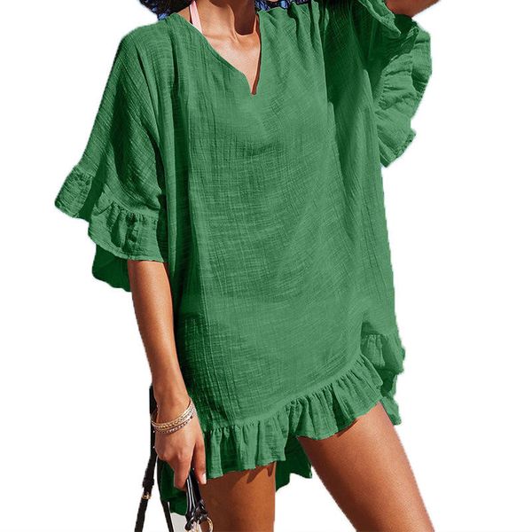 women's swimwear female ladies holiday vacation leisure summer beach dress v-neck ruffled sleeve blouse sun protection clothing, White;black
women's swimwear female ladies holiday vacation leisure summer beach dress v-neck ruffled sleeve blouse sun protection clothing, White;black