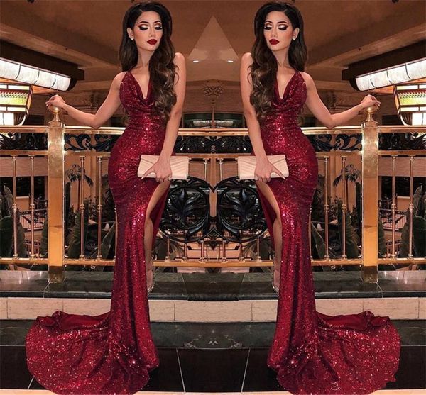 burgundy mermaid prom dresses v neck sequins high slits vestidos de fiesta sweep train formal long evening party prom gowns z43, Black
burgundy mermaid prom dresses v neck sequins high slits vestidos de fiesta sweep train formal long evening party prom gowns z43, Black