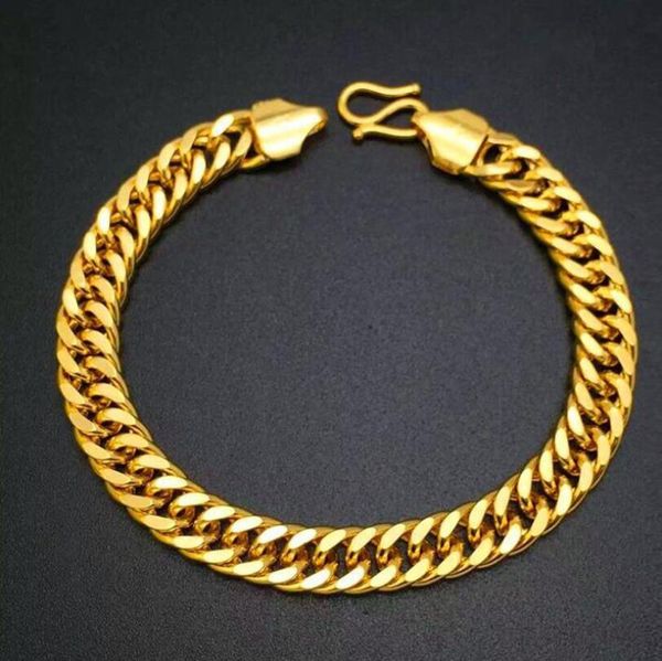 18 к позолоченные браслеты из нержавеющей стали обуздать кубинские звенья цепи мужские ювелирные изделия мода, 20 см в длину, 10 мм в ширину, Black