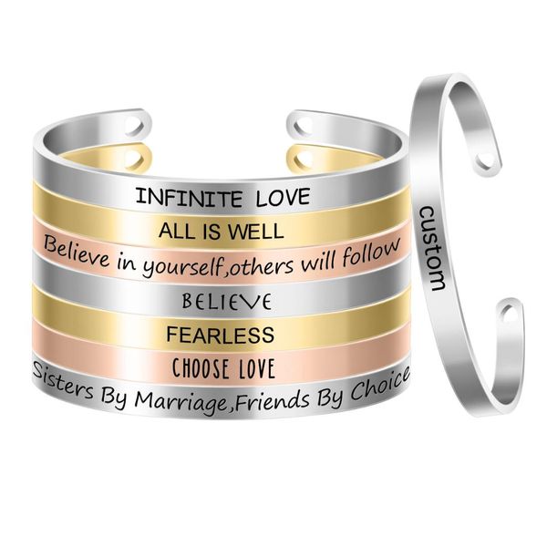 stainless steel bangle 6mm width laser engrave positive inspirational quote hand stamped cuff custom bracelets for women sl-003, Black
stainless steel bangle 6mm width laser engrave positive inspirational quote hand stamped cuff custom bracelets for women sl-003, Black