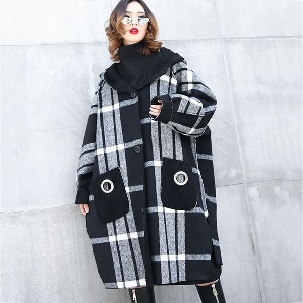 pradlver striped winter coat women hooded collar thick warm fashion lattice woolen coat plus size women streetwear 2019 wld2849, Black
pradlver striped winter coat women hooded collar thick warm fashion lattice woolen coat plus size women streetwear 2019 wld2849, Black