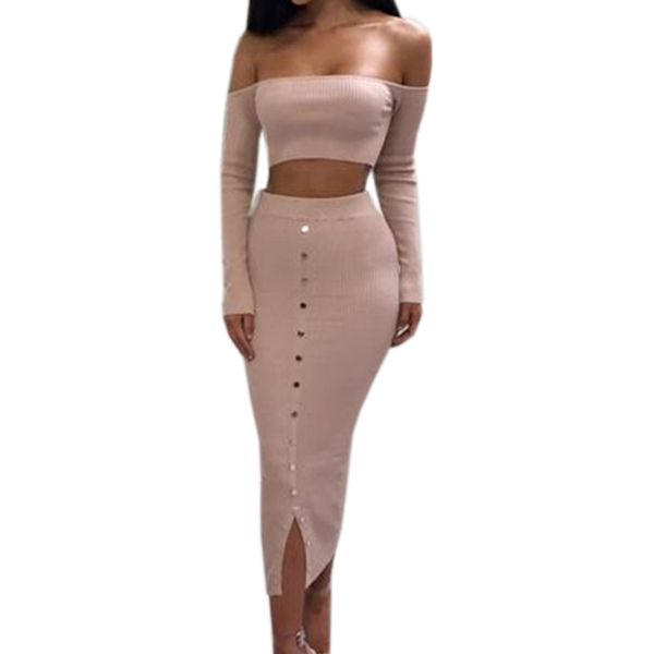 Girl Off Shoulder Buttons Skinny Split Knitted Women's Sets Winter Sexy Bodycon Two Piece Set Crop Top and Pencil Skirt Outfits
Girl Off Shoulder Buttons Skinny Split Knitted Women's Sets Winter Sexy Bodycon Two Piece Set Crop Top and Pencil Skirt Outfits