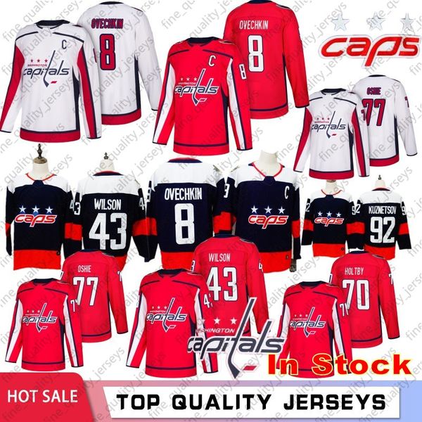 8 alex ovechkin 43 tom wilson washington capitals ice hockey jerseys 77 t.j. oshie 92 evgeny kuznetsov 19 nicklas backstrom 70 holtby, Black;red