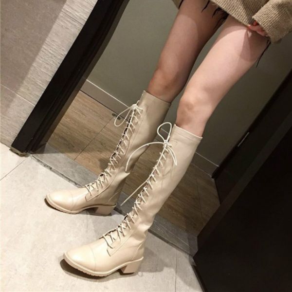 fashion women white long boots quality leather lace up square toe slim booties block low heel knee high boots p311, Black
fashion women white long boots quality leather lace up square toe slim booties block low heel knee high boots p311, Black