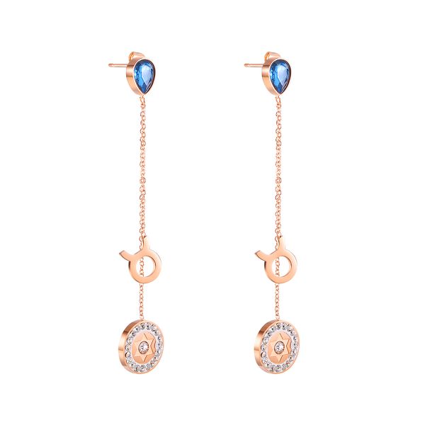 stainless steel women's earrings rose gold blue zircon scrub star long tassel earpendant titanium steel ear nail women's earrings, Golden 
stainless steel women's earrings rose gold blue zircon scrub star long tassel earpendant titanium steel ear nail women's earrings, Golden