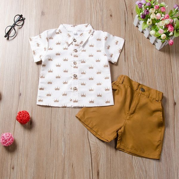 short-sleevedcotton crown print boy shirt +shorts children's clothing suits, White
short-sleevedcotton crown print boy shirt +shorts children's clothing suits, White