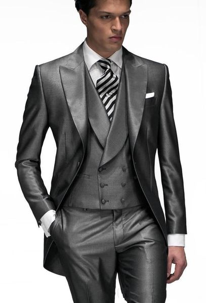 morning style one button shiny gray wedding groom tuxedos peak lapel groomsmen men suits prom blazer (jacket+pants+vest+tie) no:2100, Black;gray
morning style one button shiny gray wedding groom tuxedos peak lapel groomsmen men suits prom blazer (jacket+pants+vest+tie) no:2100, Black;gray