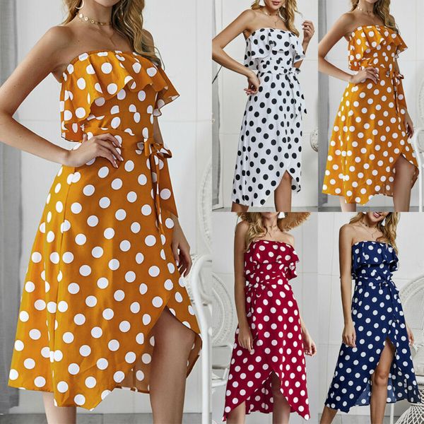 Women Polka Dot Ruffled Dress Summer Ladies Party Evening Sexy Bandeau Sundress
Women Polka Dot Ruffled Dress Summer Ladies Party Evening Sexy Bandeau Sundress