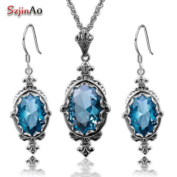 szjinao holiday party blue aquamarine jewelry sets oval pendant vintage earrings for women solid 925 sterling silver set, Black
szjinao holiday party blue aquamarine jewelry sets oval pendant vintage earrings for women solid 925 sterling silver set, Black