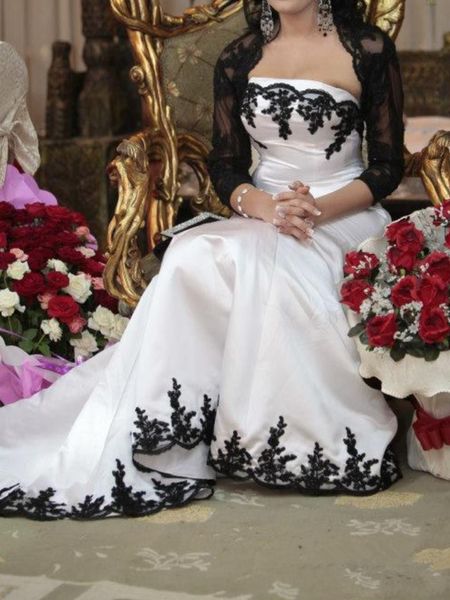 vintage black applique evening dresses with jacket 2019 strapless satin formal gowns special occasion dress for women prom party dress, Black;red
vintage black applique evening dresses with jacket 2019 strapless satin formal gowns special occasion dress for women prom party dress, Black;red