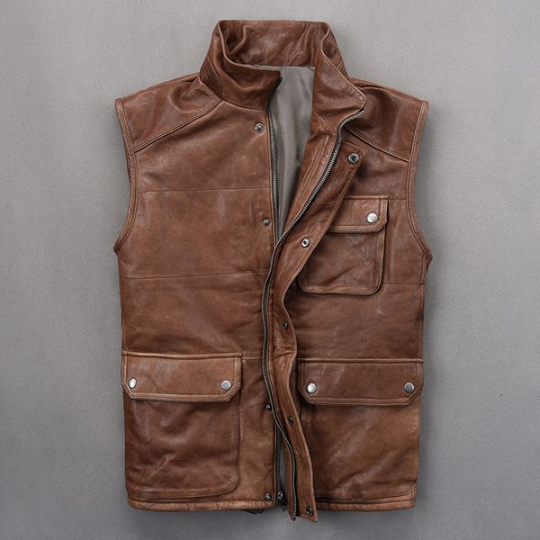 autumn new leather vest male stand collar slim fit locomotive leather vest plus cotton scrub sheepskin vest male, Black
autumn new leather vest male stand collar slim fit locomotive leather vest plus cotton scrub sheepskin vest male, Black