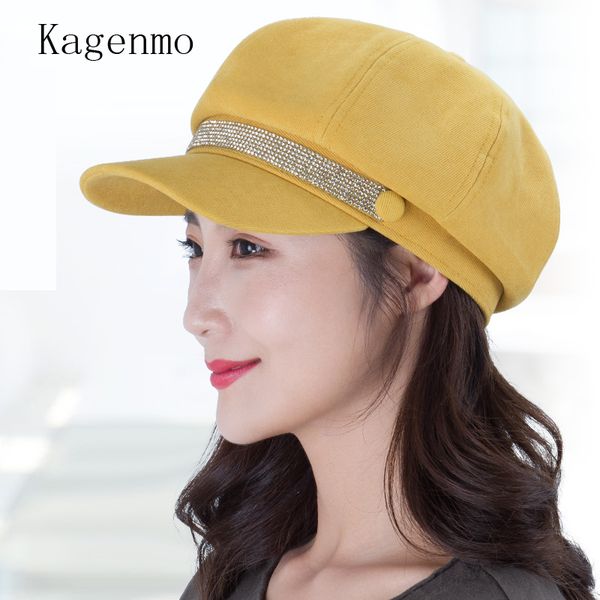 kagenmo new beret short brim bright drill adjustable octagonal cap female autumn winter simple all match accessories, Blue;gray
kagenmo new beret short brim bright drill adjustable octagonal cap female autumn winter simple all match accessories, Blue;gray
