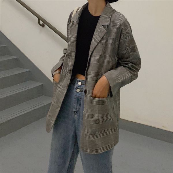 hzirip new plaid slender women high street pockets vintage elegant feminine all match office ladies loose coat blazers 2 types, White;black
hzirip new plaid slender women high street pockets vintage elegant feminine all match office ladies loose coat blazers 2 types, White;black