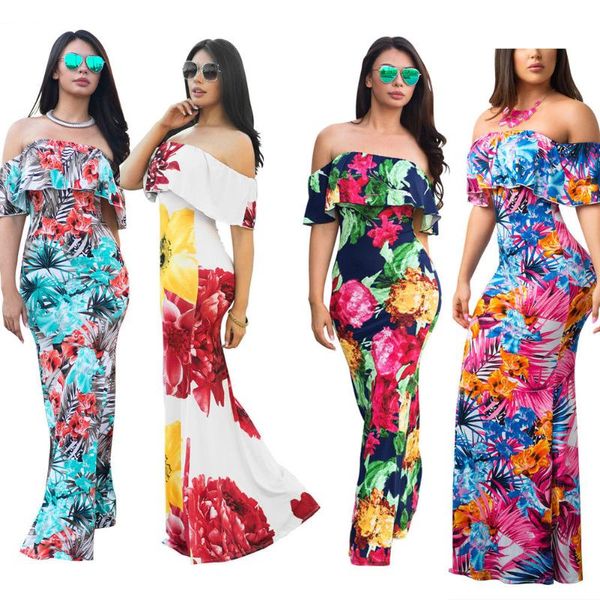 women floral long maxi dress slash neck evening party summer beach sundress ladies slim bodycon floral dress, Black;gray
women floral long maxi dress slash neck evening party summer beach sundress ladies slim bodycon floral dress, Black;gray