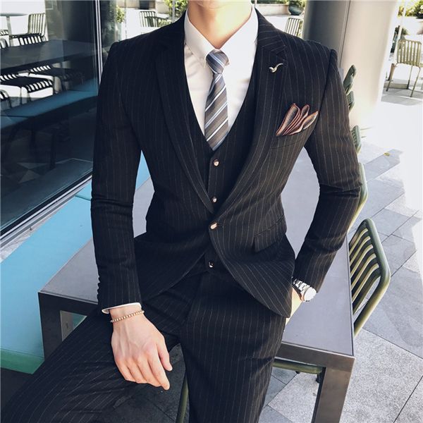 men's suits & blazers black mens suit stripe casual business social formal jacket vest pants 3 pieces set groom wedding tuxedo costume, White;black
men's suits & blazers black mens suit stripe casual business social formal jacket vest pants 3 pieces set groom wedding tuxedo costume, White;black