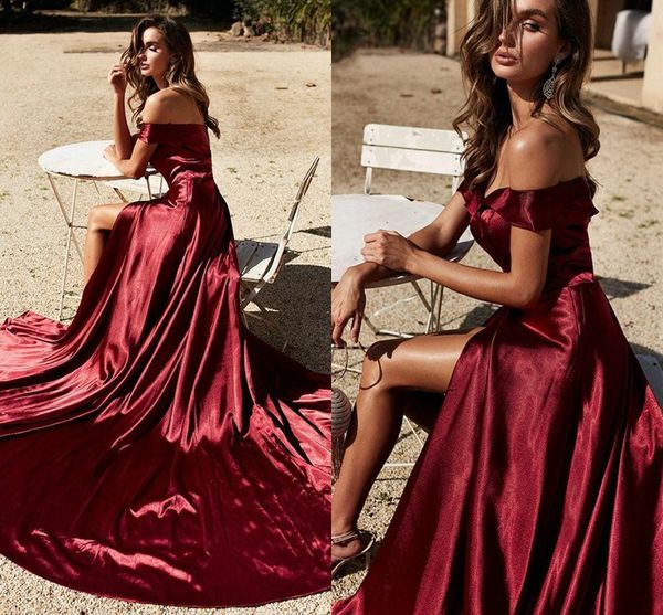 off the shoulder burgundy prom dresses 2019 side split soft satin backless dresses evening wear party formal gowns robes vestidoes, Black
off the shoulder burgundy prom dresses 2019 side split soft satin backless dresses evening wear party formal gowns robes vestidoes, Black