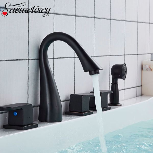 five-piece deck mounted bathtub faucet with 5-hole wide bath faucet bathtub gooseneck hand shower bath
five-piece deck mounted bathtub faucet with 5-hole wide bath faucet bathtub gooseneck hand shower bath
