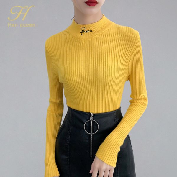 h han queen letter embroidery jumpe women sweater elastic 2019 autumn fashion casual clothes bottoming knitted pullovers, White;black
h han queen letter embroidery jumpe women sweater elastic 2019 autumn fashion casual clothes bottoming knitted pullovers, White;black