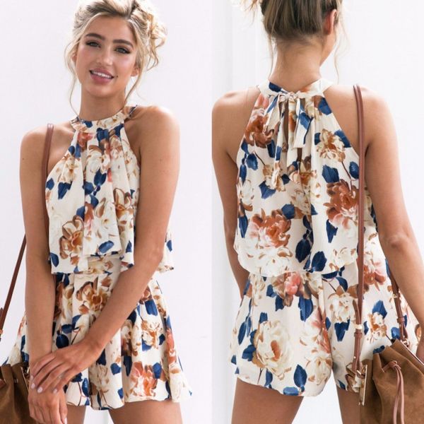 women vintage print elegant suits summer beach loose casual 2 piece outfits sleeveless shorts sets, White 
women vintage print elegant suits summer beach loose casual 2 piece outfits sleeveless shorts sets, White