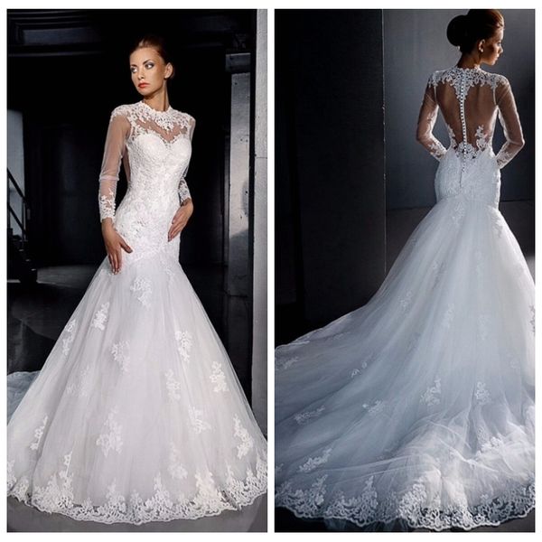 sheer jewel long sleeves mermaid wedding dresses slim lace appliques 2019 modest bridal gowns formal long spring vestidos de marriage custom, White
sheer jewel long sleeves mermaid wedding dresses slim lace appliques 2019 modest bridal gowns formal long spring vestidos de marriage custom, White