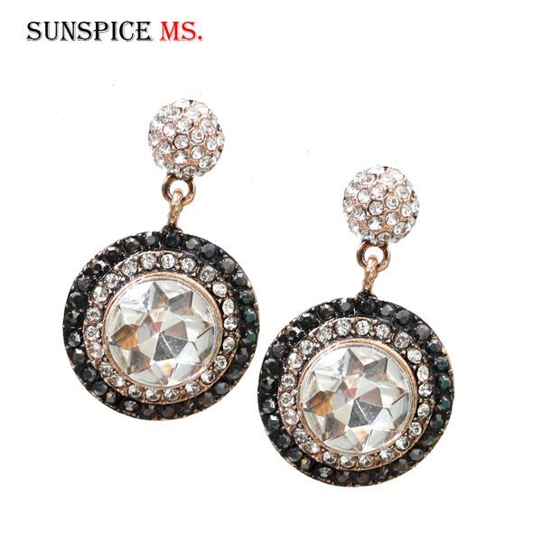 

sunspice ms crystal drop earring full rhinestone for women wedding jewelry turkish retro gold color bridal imitation pearl gift, Silver
