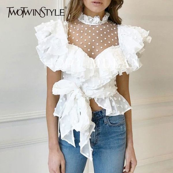 twotwinstyle polka dot chiffon blouse crop female ruffled collar patchwork lace bandage women's blouses 2018 summer fashion, White
twotwinstyle polka dot chiffon blouse crop female ruffled collar patchwork lace bandage women's blouses 2018 summer fashion, White