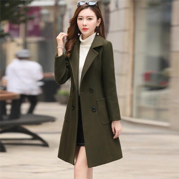 women blend coat autumn and winter turn-down collar long wool female jacket coat plus size female casual windbreaker, Black
women blend coat autumn and winter turn-down collar long wool female jacket coat plus size female casual windbreaker, Black