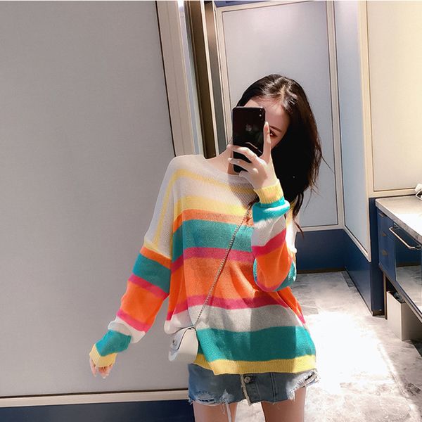 fashion woemn autumn long sleeve loose rainbow stripe sweater elegant ladies harajuku truien dames pullover streetwear, White;black
fashion woemn autumn long sleeve loose rainbow stripe sweater elegant ladies harajuku truien dames pullover streetwear, White;black