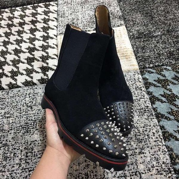 2019 red bottom ankle boots for men spikes toe luxury designer footwear slip on booties outdoor party wedding loafers c01, Black
2019 red bottom ankle boots for men spikes toe luxury designer footwear slip on booties outdoor party wedding loafers c01, Black