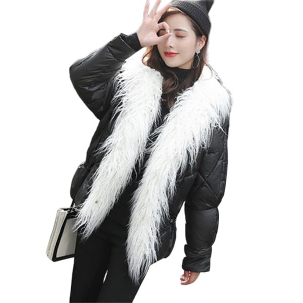 women's down & parkas winter sheep beach hair cotton jacket women korean short glossy warm fashion womens cloak jackets f1112, Black
women's down & parkas winter sheep beach hair cotton jacket women korean short glossy warm fashion womens cloak jackets f1112, Black