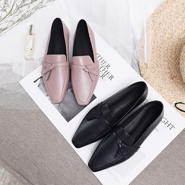 simple-style square head flat shallow mouth single shoes inside and pure leather bow low-cut low-shoes, Black
simple-style square head flat shallow mouth single shoes inside and pure leather bow low-cut low-shoes, Black