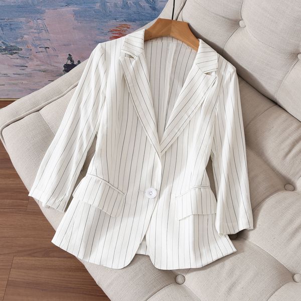 woman suit new versatile smooth thin section tencel linen vertical stripes slim casual vintage elegant white suit jacket female, White;black
woman suit new versatile smooth thin section tencel linen vertical stripes slim casual vintage elegant white suit jacket female, White;black