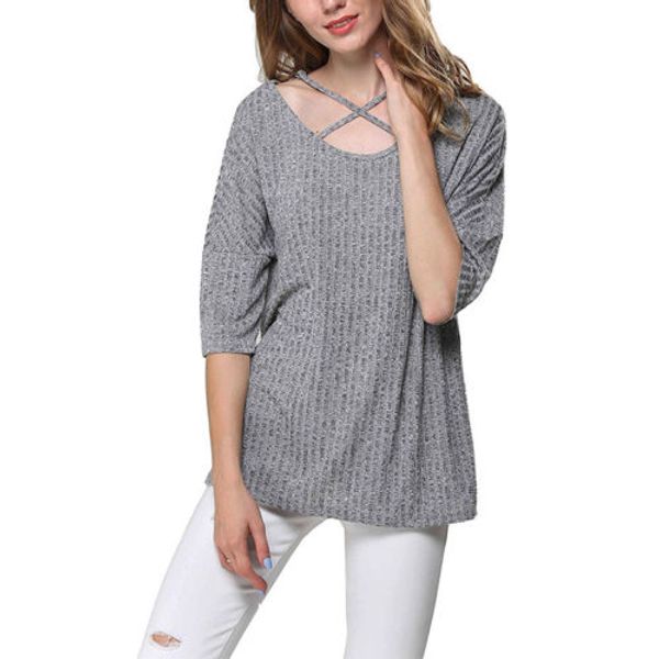 women cross front off shoulder knitting casual bandages solid sleeve pullover loose t-shirt
women cross front off shoulder knitting casual bandages solid sleeve pullover loose t-shirt