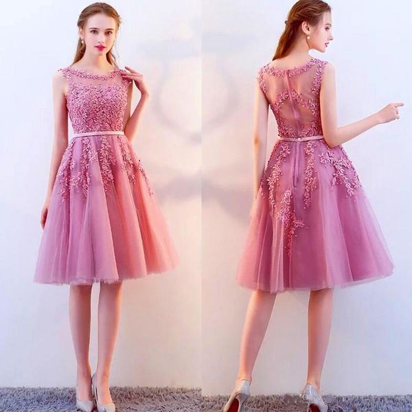 new arrival short homecoming dresses dark navy black pink red knee length lace applique illusion back cocktail dresses, Blue;pink
new arrival short homecoming dresses dark navy black pink red knee length lace applique illusion back cocktail dresses, Blue;pink