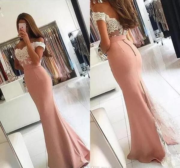 2018 pink prom dresses sweetheart backless mermaid off shoulder sweep train evening gowns with lace applique satin buttons party gowns, Black
2018 pink prom dresses sweetheart backless mermaid off shoulder sweep train evening gowns with lace applique satin buttons party gowns, Black