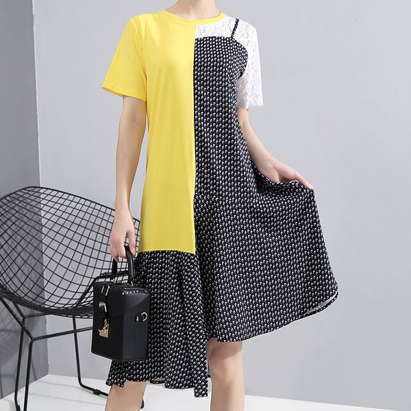 womengaga 2020 summer new dress patchwork irregular lace o-neck a-line asymmetrical fashion casual loose streetwear empire a249, Black;gray
womengaga 2020 summer new dress patchwork irregular lace o-neck a-line asymmetrical fashion casual loose streetwear empire a249, Black;gray
