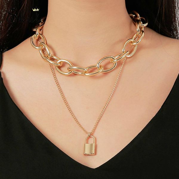 skute punk chunky necklace exaggerated gold thick chain double layer necklaces vintage lock pendant necklaces for women jewelry, Silver
skute punk chunky necklace exaggerated gold thick chain double layer necklaces vintage lock pendant necklaces for women jewelry, Silver