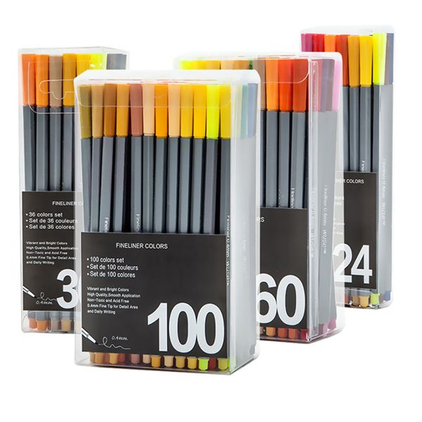 100 Colors 0.4mm Fineliner Marker Pen Water Based Assorted Ink Art Markers No-tox Material Drawing Graffiti Hook Fiber