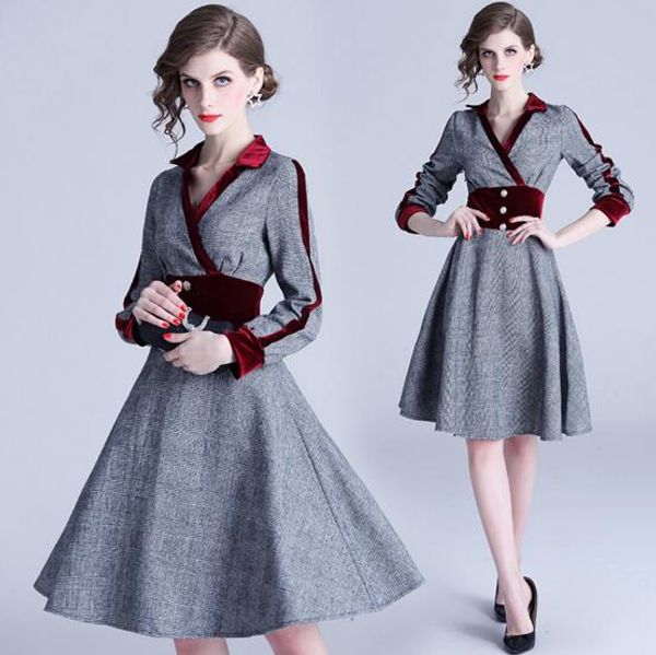 niche women's collar collar stitching lattice velvet long-sleeved slim slimming a word skirt, Black;gray
niche women's collar collar stitching lattice velvet long-sleeved slim slimming a word skirt, Black;gray