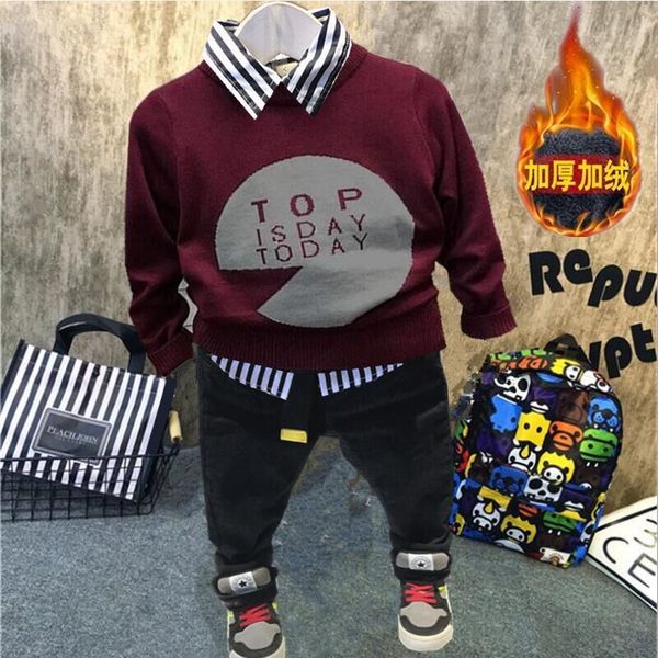 kids boy clothes plush sweater + plush shirt + pants 3pcs casual outfit for winter baby clothes set 2-6years, White
kids boy clothes plush sweater + plush shirt + pants 3pcs casual outfit for winter baby clothes set 2-6years, White