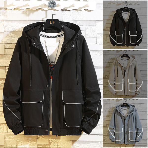 casual hooded jacket coat men reflective strip big pocket fashion veste homme 2020 stylish night run mens windbreaker jackets, Black;brown
casual hooded jacket coat men reflective strip big pocket fashion veste homme 2020 stylish night run mens windbreaker jackets, Black;brown