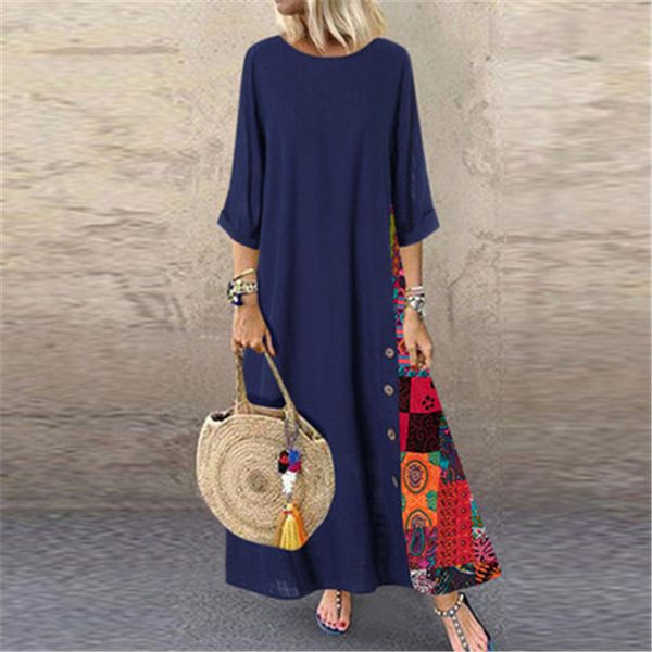 fashion new dress women stitching vintage o-neck print long sleeve plus size long dresses, White;black
fashion new dress women stitching vintage o-neck print long sleeve plus size long dresses, White;black