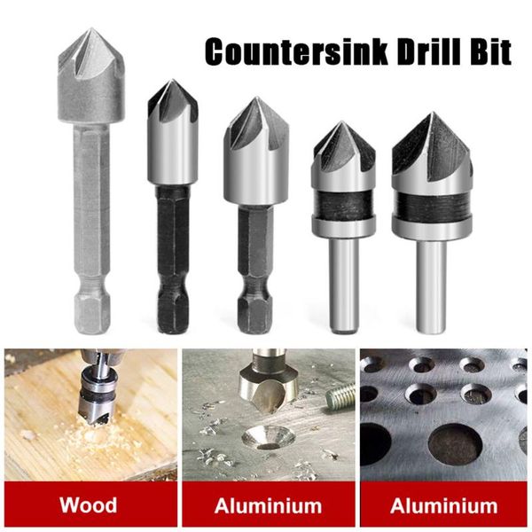 5pcs hss 5 flute countersink drill bit 82 90 degree point angle chamfer countersinking cutter 1/4" hex round shank tools set
5pcs hss 5 flute countersink drill bit 82 90 degree point angle chamfer countersinking cutter 1/4" hex round shank tools set