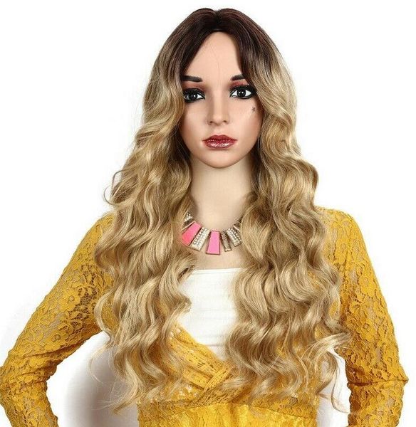 30'' long deep water wave synthetic wig affordable brown blonde middle part wig, Black
30'' long deep water wave synthetic wig affordable brown blonde middle part wig, Black