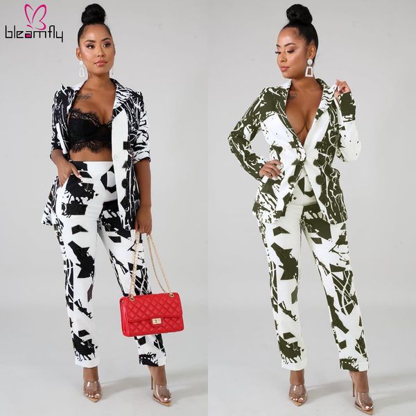 2019 new autumn winter print full sleeve blazers high wasit pants suit 2 piece set office lady outfit uniform women's set, White;black
2019 new autumn winter print full sleeve blazers high wasit pants suit 2 piece set office lady outfit uniform women's set, White;black