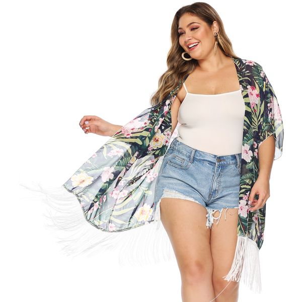 europe and america large size dress plant printed loose-fit long tassels joint chiffon blouse sun-resistant cardigan coat 2406, Black;white
europe and america large size dress plant printed loose-fit long tassels joint chiffon blouse sun-resistant cardigan coat 2406, Black;white