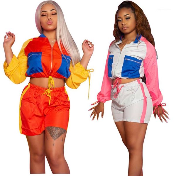 women designer panelled tracksuits fashion contrast color suits casual long sleeve high waist shorts women clothing, Gray
women designer panelled tracksuits fashion contrast color suits casual long sleeve high waist shorts women clothing, Gray